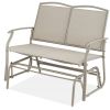Mesh Patio Loveseat Glider with Armrests; Taupe