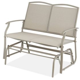 Mesh Patio Loveseat Glider with Armrests; Taupe