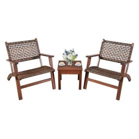 Patio Wooden and Rattan Bistro Set