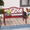 Steel Patio Bench with Bird Branch Pattern Backrest