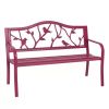 Steel Patio Bench with Bird Branch Pattern Backrest