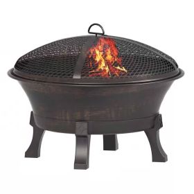 Cast Iron Fire Pit with Mesh Cover and Poker