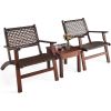 Wood and Rattan 3-Piece Patio Table and Chairs Set