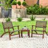 Wood and Rattan 3-Piece Patio Table and Chairs Set