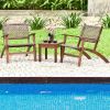 Wood and Rattan 3-Piece Patio Table and Chairs Set