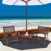 Wood and Rattan 3-Piece Patio Table and Chairs Set