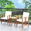 3 Piece Patio Furniture Set with White Cushions