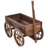 Fir Wood Barrel Planter Wagon on Wooden Wheels