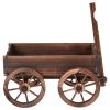 Fir Wood Barrel Planter Wagon on Wooden Wheels