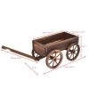 Fir Wood Barrel Planter Wagon on Wooden Wheels
