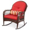 Brown Wicker Rocking Chair with Red Cushions