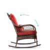 Brown Wicker Rocking Chair with Red Cushions
