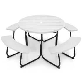 White Outdoor Picnic Table and Bench Set