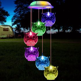 Solar Powered Wind Chimes With LED Owl Lights; Waterproof