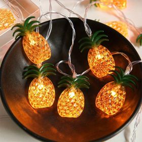 Pineapple String Lights; Battery Operated; One 5.41 ft Strand of 10 LED Lights; Indoor/Outdoor Use
