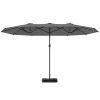 Outsunny Vented Umbrella with LED Solar Lights and Base; Height: 14.4ft; Gray