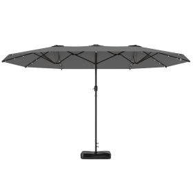 Outsunny Vented Umbrella with LED Solar Lights and Base; Height: 14.4ft; Gray