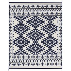 Outsunny 8' x 10' Reversible Outdoor Rug with Carry Bag; Blue/White Rhombus Border