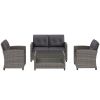Outsunny PE Rattan Patio Furniture Set with Two-tier Coffee Table; Charcoal; 4 Piece