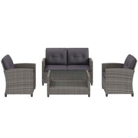 Outsunny PE Rattan Patio Furniture Set with Two-tier Coffee Table; Charcoal; 4 Piece