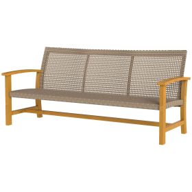 Outsunny 3-Seat Wicker Patio Sofa; Acacia Wood with Steel Seat; 1000 lbs Capacity