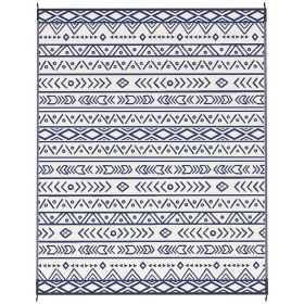Outsunny Waterproof Indoor/Outdoor Reversible Rug with Carry Bag, 8' x 10'; Blue & White