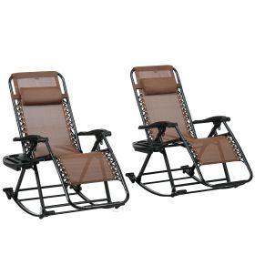 Outsunny Rocking and Foldable Zero Gravity Chair Set with Pillows; 2 Piece; Brown