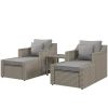 Outsunny PE Rattan Patio Chair Conversation Set with Gray Cushions and Two Pillows; Plastic Top Coffee Table; 5 Pieces