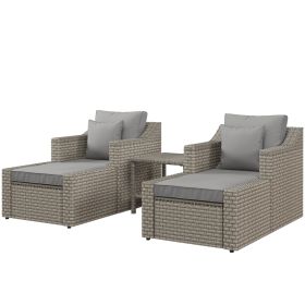 Outsunny PE Rattan Patio Chair Conversation Set with Gray Cushions and Two Pillows; Plastic Top Coffee Table; 5 Pieces