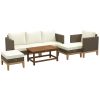 Outsunny PE Rattan 5 Piece Conversation Furniture Set; Cream White Cushions