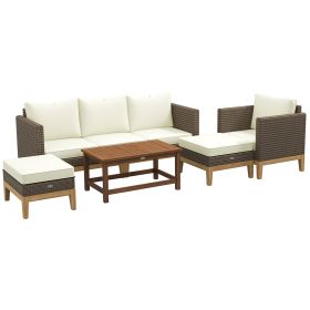 Outsunny PE Rattan 5 Piece Conversation Furniture Set; Cream White Cushions