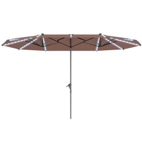 Outsunny 15 ft Aluminum Patio Crank Umbrella with UV Double-Sided Material and Solar Lights; Tan
