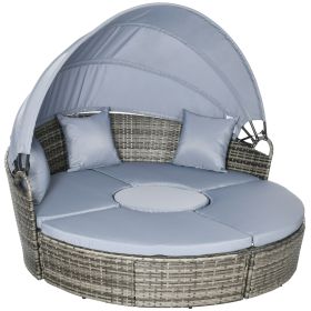 Outsunny Rattan Convertible Round Daybed with Adjustable Sun Canopy; Sectional Sofa, 2 Chairs, and a Table; 4 Pieces