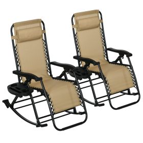 Outsunny Zero Gravity 2 Piece Rocking Chair Set; Foldable with Pillow; Beige