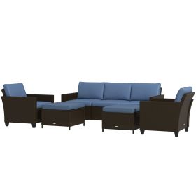 Outsunny PE Rattan 5-Piece Patio Furniture Set with Cushions; Includes Footstools; Deep Coffee
