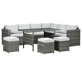 Outsunny Patio Wicker Furniture Set with Wood Grain Plastic Top Table; Mixed Gray; 7 PCs