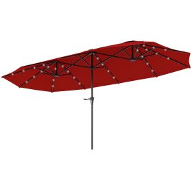 Outsunny 13ft Double-Sided Crank Umbrella with Solar Lights; Wine Red