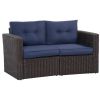 Outsunny 2 Piece Outdoor Wicker Sofa with Dark Blue Cushions