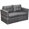 Outsunny 2-Piece Wicker Pull Apart Sofa; Use as Loveseat or as 2 Chairs; Mixed Gray Rattan/Gray Cushion