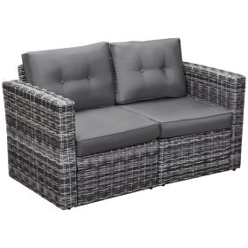 Outsunny 2-Piece Wicker Pull Apart Sofa; Use as Loveseat or as 2 Chairs; Mixed Gray Rattan/Gray Cushion