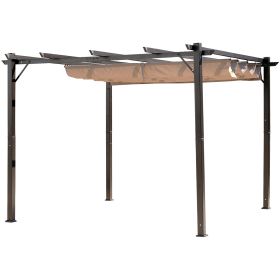 Outsunny 10 ft x10 ft Aluminum Patio Pergola; Retractable Brown Canopy