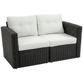 Outsunny 2PC Patio Wicker Corner Sofa Set With Beige Cushions
