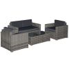 Outsunny 4-Piece Outdoor Wicker Set with Glass Table; Mixed Gray Furniture; Charcoal Black Cushions
