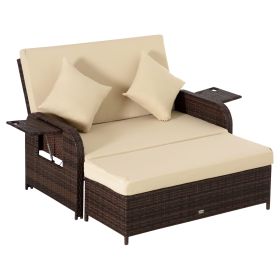 Outsunny Rattan Lounge Set; Includes Loveseat, Cushions, and Storage Footstool/Side Table; 2 Seater