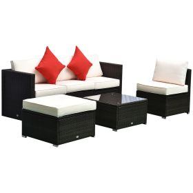 Outsunny Rattan Patio Furniture Set with Cushions and Glass Coffee Table; 6 Piecepatio;