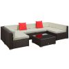 Outsunny Patio Rattan Sectional Sofa with White Cushions; 7 Piece Furniture Set