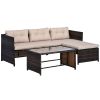 Outsunny 3 Piece Wicker Patio Furniture Set with Sectional Sofa, Cushioned Chaise Lounge, and a Coffee Table