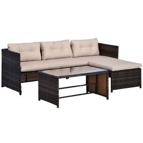 Outsunny 3 Piece Wicker Patio Furniture Set with Sectional Sofa, Cushioned Chaise Lounge, and a Coffee Table