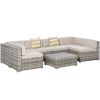 Outsunny All Weather PE Rattan Furniture Set with Cushions & Faux Wood Top Table; Beige; 7 Pieces
