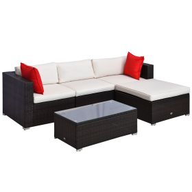 Outsunny Rattan Furniture Set with Cushions and Coffee Table; 5 Piece